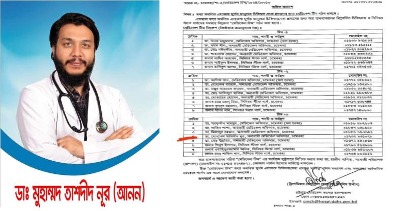 বন্যাদুর্গতের সেবায় চমেক হাসপাতালের মেডিকেল টিমের সদস্য হলেন ডা. তাশদীদ